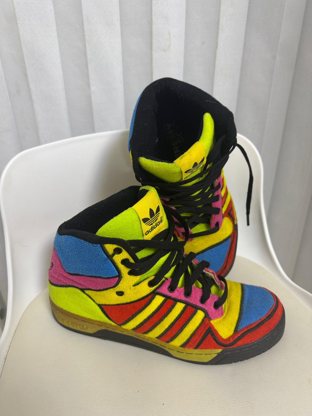 Jeremy Scott Adidas High-Top Sneakers in Yellow, Blue, Pink, Red, Black Men's 10
